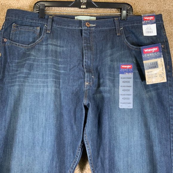 WRANGLER Relaxed Straight Leg Mens Dark Blue Denim Jeans Sz 42x30 Cotton Pants - Picture 3 of 9